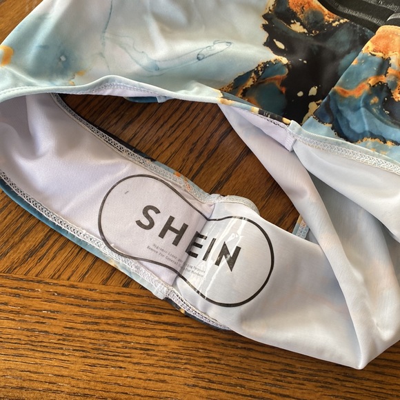 Shein Green Marble Constrast Print One-Piece Mesh Swimsuit Size 6/L - Picture 9 of 11